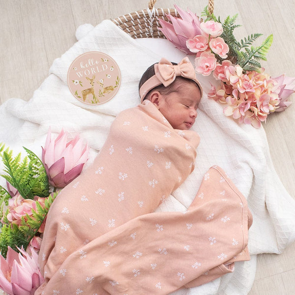 Rose Garden Personalized Swaddle Girl Hello World Swaddle Gift Set