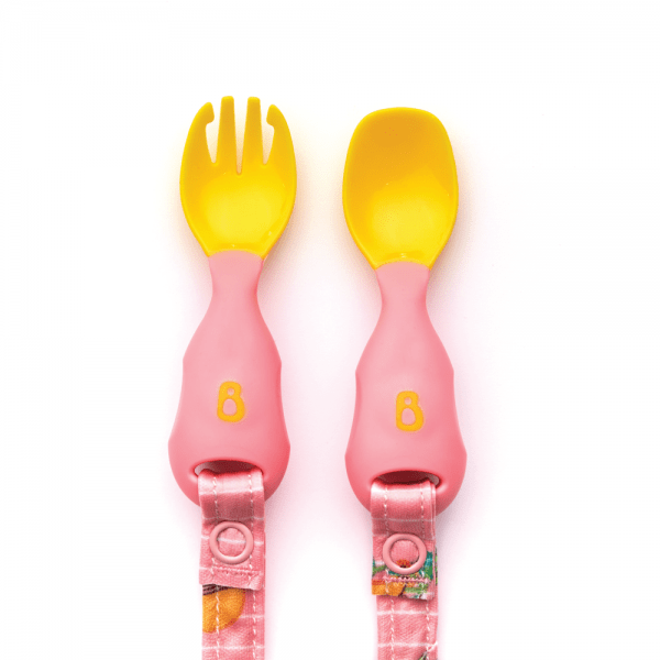  BIBaDO - Handi Toddler Cutlery, Food-Safe Toddler Utensils,  Toddler Fork and Spoon Set, Toddler Eating Utensils for Babies 6 Months and  Up, Attaches to Bibado Coverall Bib, Ducklings Pool Party 